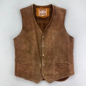 Vintage Pioneer Wear Suede Vest Jacket Mens 40 Brown Sherpa Lined Western Retro